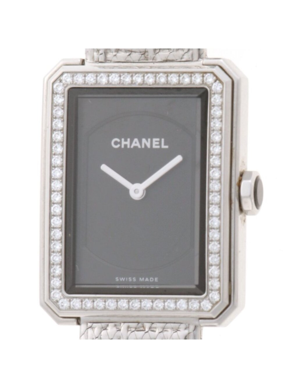 Chanel Boyfriend Tweed Watch Stainless Steel Diamond Bezel Black